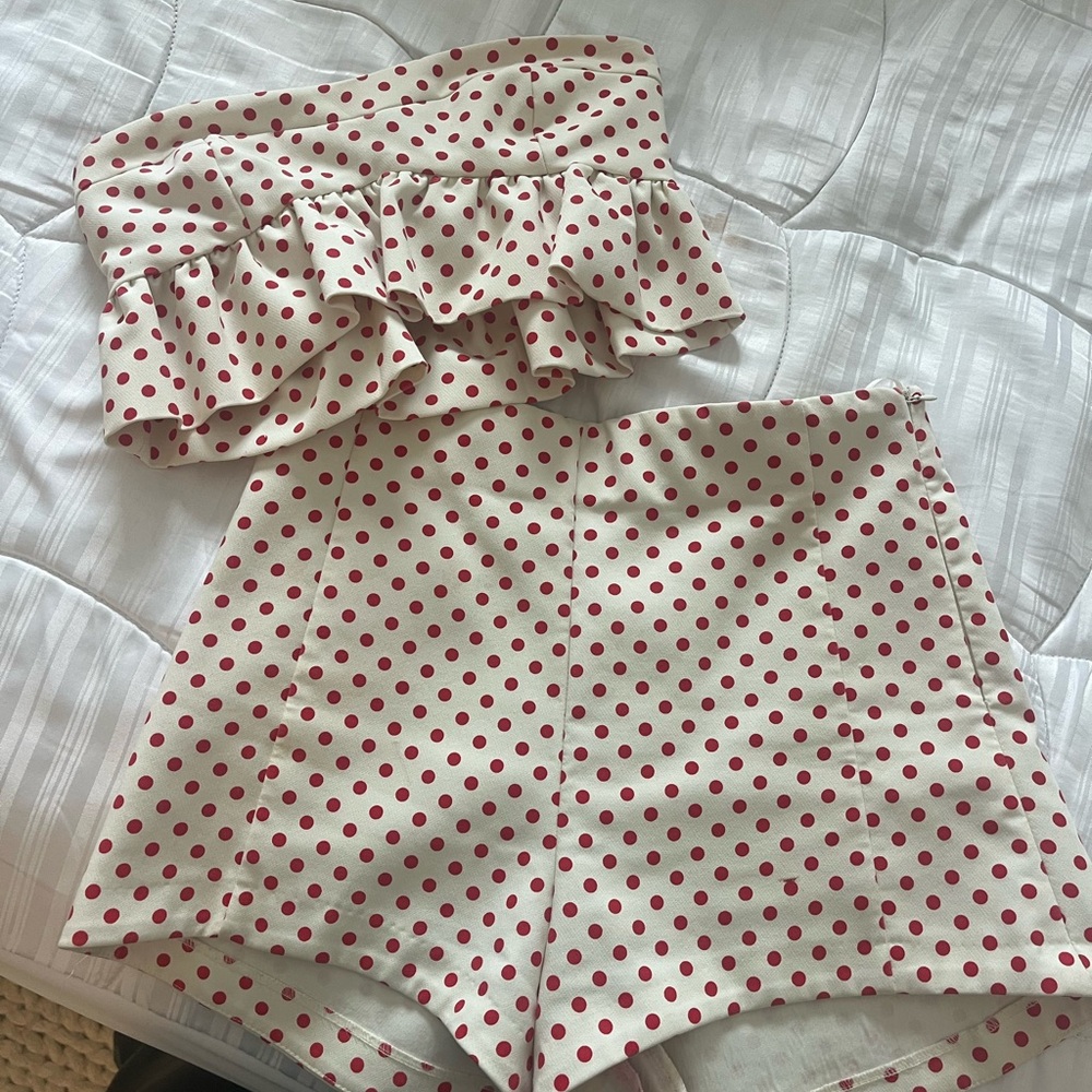 ZARA red polka dot ruffle set